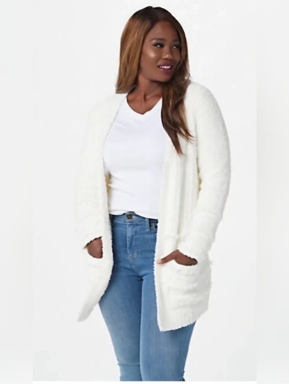 Barefoot Dreams CozyChic Boardwalk Cardigan L Off White Coastal Quiet Luxury - Picture 2 of 9